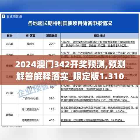 2024澳门342开奖预测,预测解答解释落实_限定版1.310